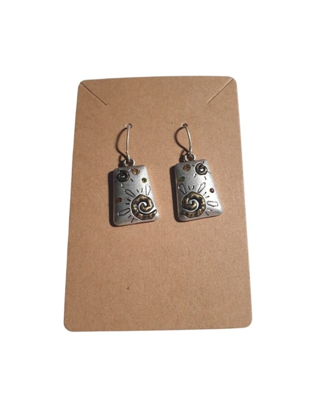 Abstract Spiral Dangle Earrings Silver Tone Metal Hook Artisan Boho Jewelry Hand